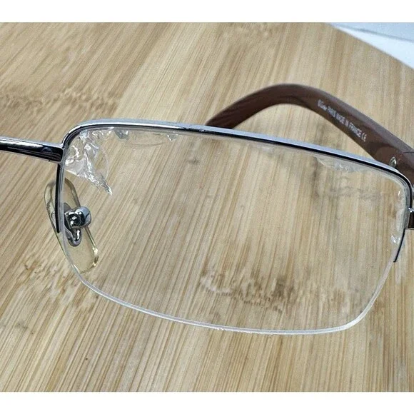 Cartier Platinum Men's Eyeglasses 54-19-140 Half Rim Wooden Temples FRAMES ONLY